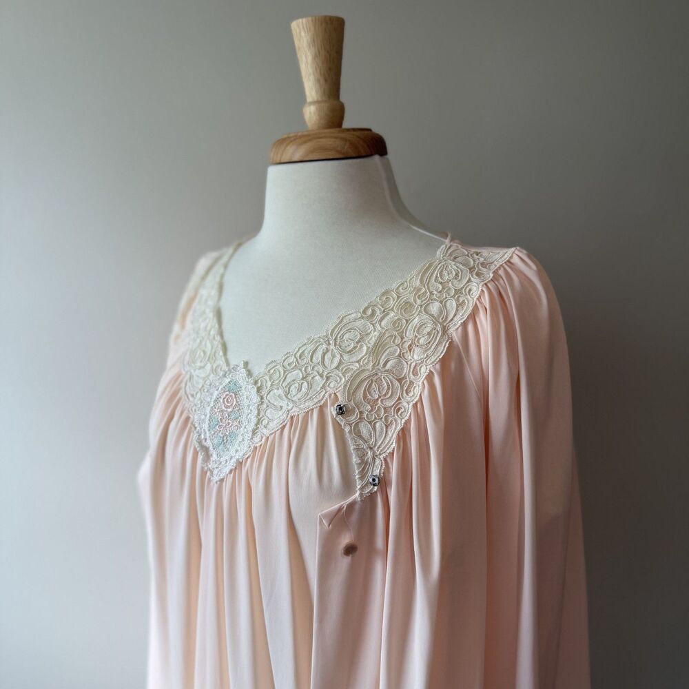 Vintage 70s 80s Shadowline 2-Piece Peignoir | Nightgown Robe Set, Tagged M